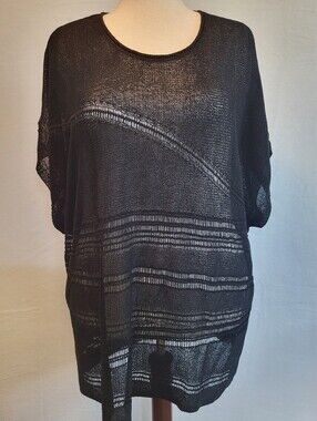 TRUTH + Style Oversized Drop Shoulder Open Knit Top - Black Size 1X